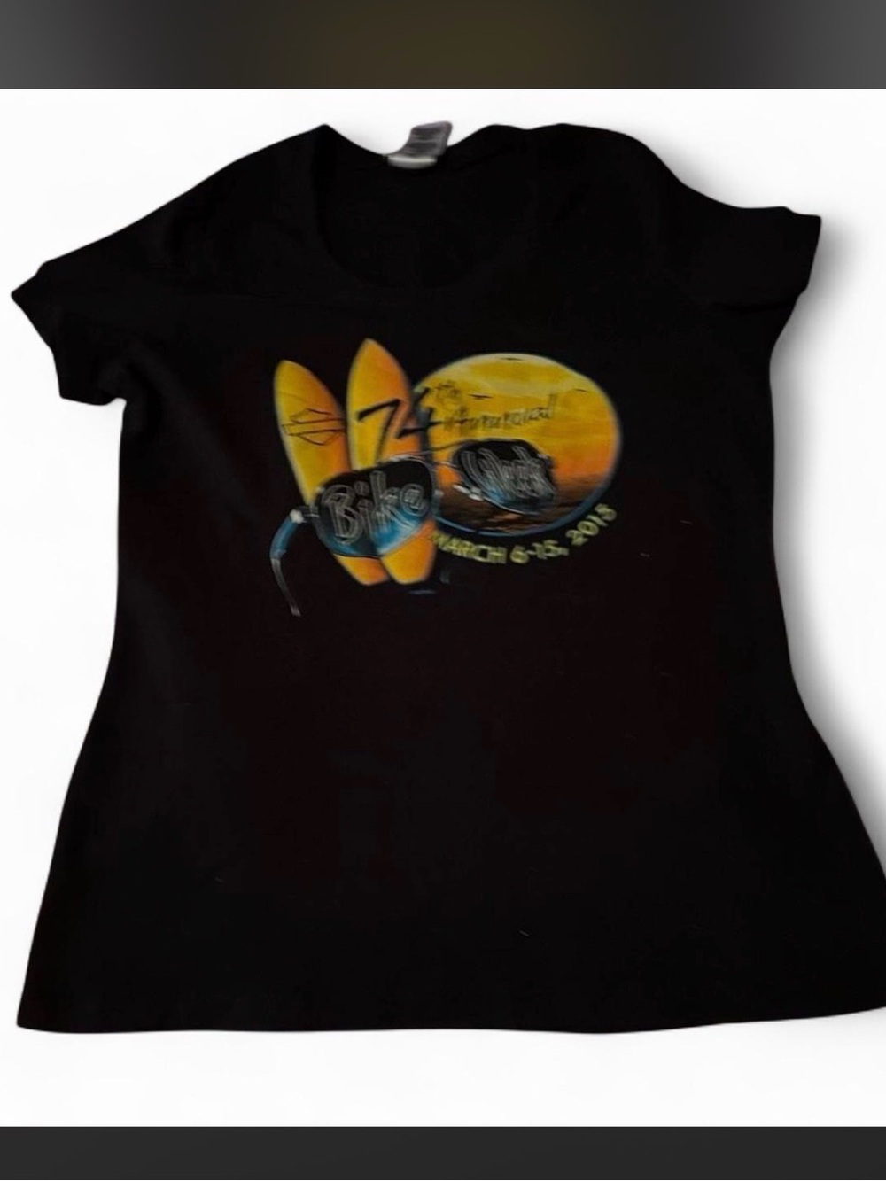 Black  Women Graphic T-Shirt with Yellow Surf Design